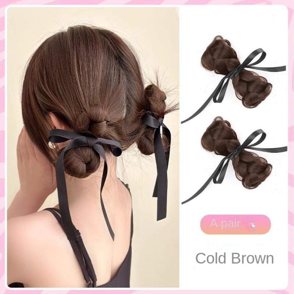 Fake Hair Braided Chignon Ribbon Bow Hair Clip Bun Sweet Hair Donut Bun  Girls