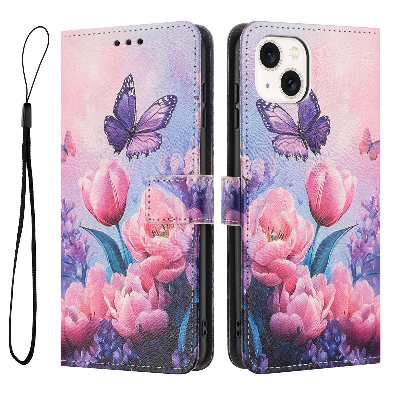 

YX-2501 Wallet Case for iPhone 15 Plus/14 Plus Pattern Printing PU Leather Phone Cover with Lanyard As Shown C