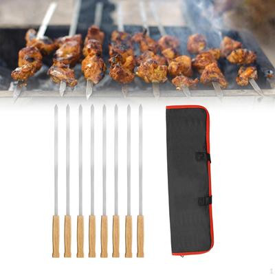 8x Kabob Skewers Flat BBQ Barbecue Skewer with Storage Pouch Pin Stick Grilling