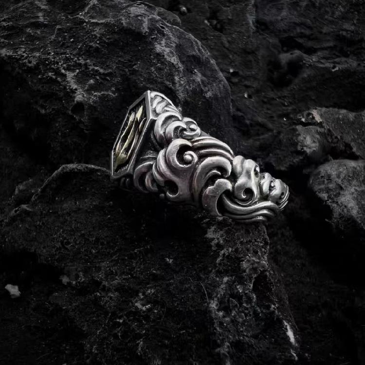 Mythological Tridents Styles Adjustable Rings For Men Alloy Construction Elegant Mens Accessory