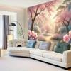 Cherry Blossom Tapestry  Serene Spring Landscape with Sunlight for Home Decor Ideal Wall Art for Living Room or Bedroom
