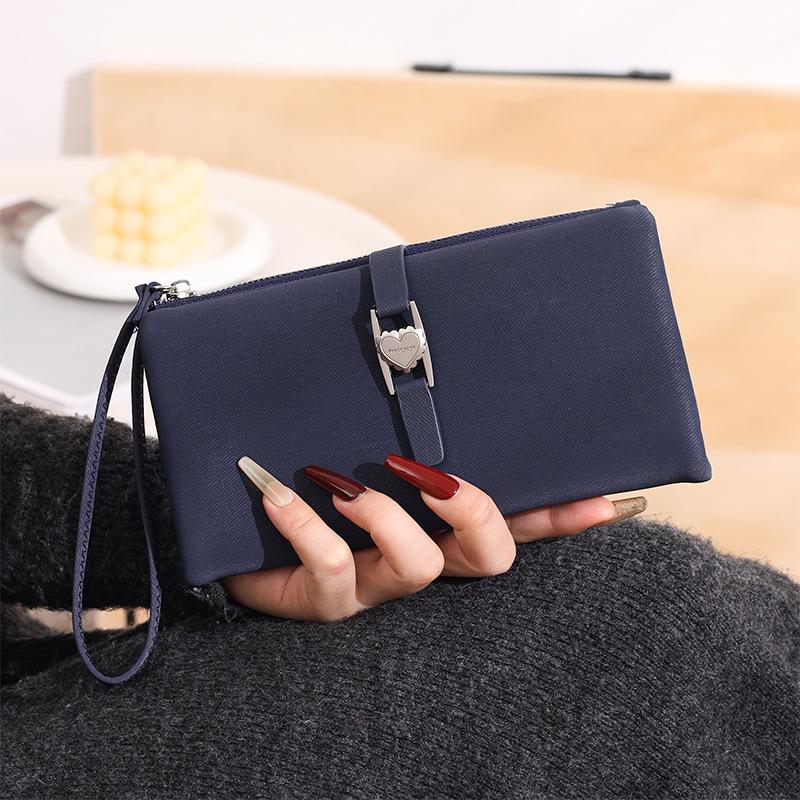 

Женский длинный кошелек из ПУ в корейском стиле со складным ремешком на запястье темно-синий