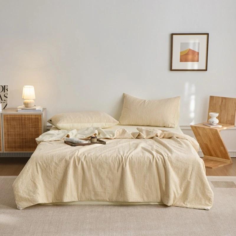 new solid color simple striped air-conditioned house summer quilt wabi series cotton summer quilt four-piece set