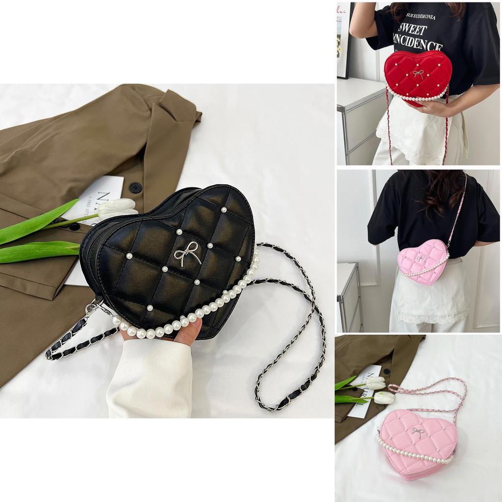 Pearl Heartshaped Shoulder Bag With Zipper Closure For Office And Outings