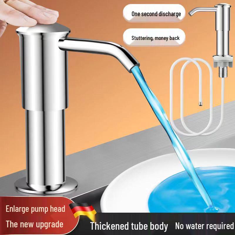 Stainless Steel Kitchen Soap Dispenser with Extension Tube for Dishwashing and Vegetable Washing