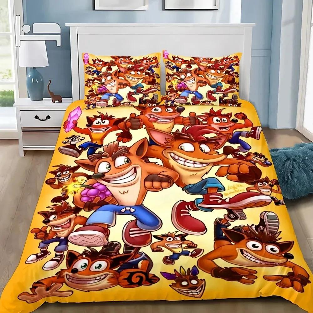 Cartoon 3D Printed Crash Bandicoot Bedding Set game Duvet Cover Pillowcase Single Twin Full Queen Size For Kids Bedroom Decor