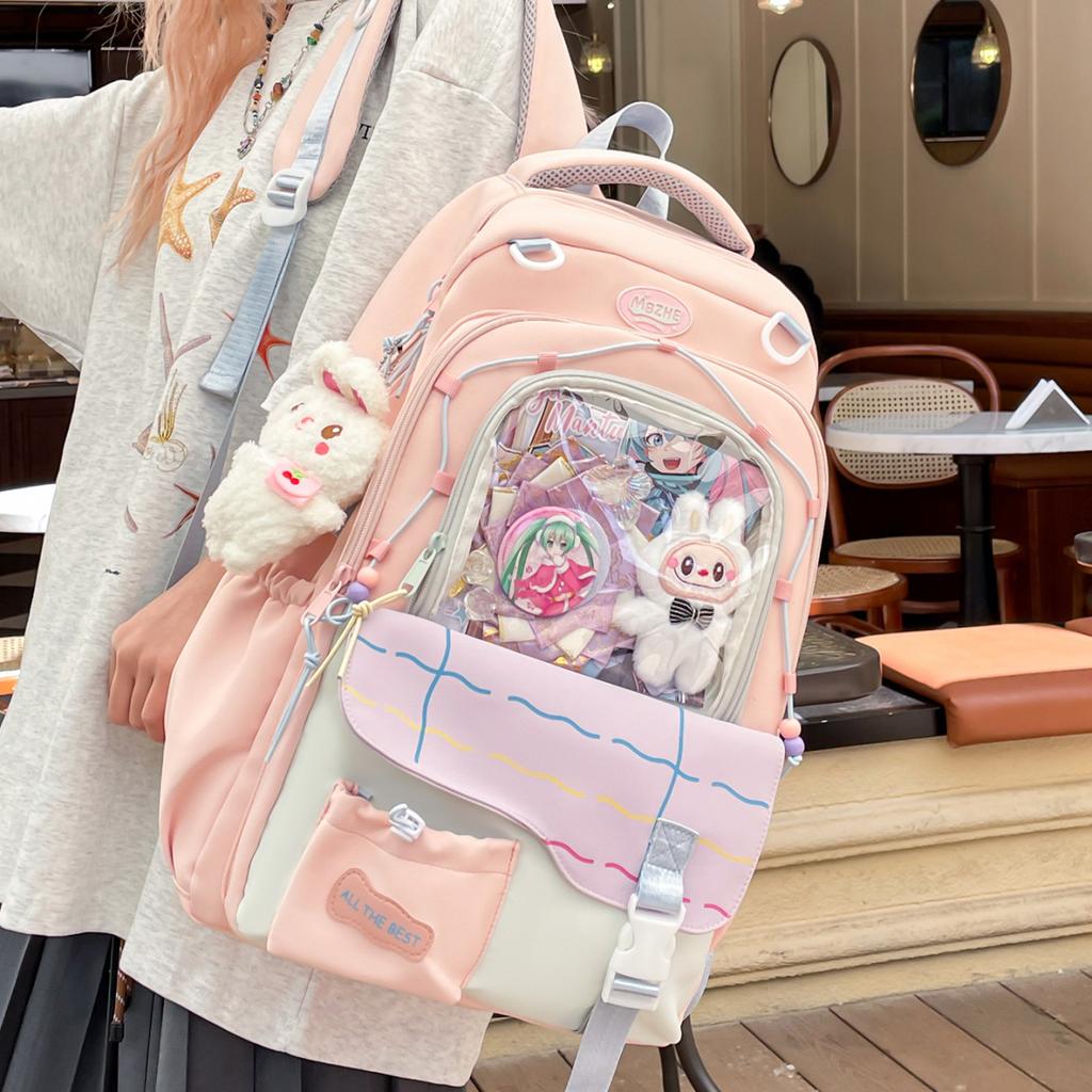 Schoolbag Student Pain Bag Large Capacity Transparent Junior High School Backpack Ins High School Fashion Backpack Versatile Contrast Color Campus