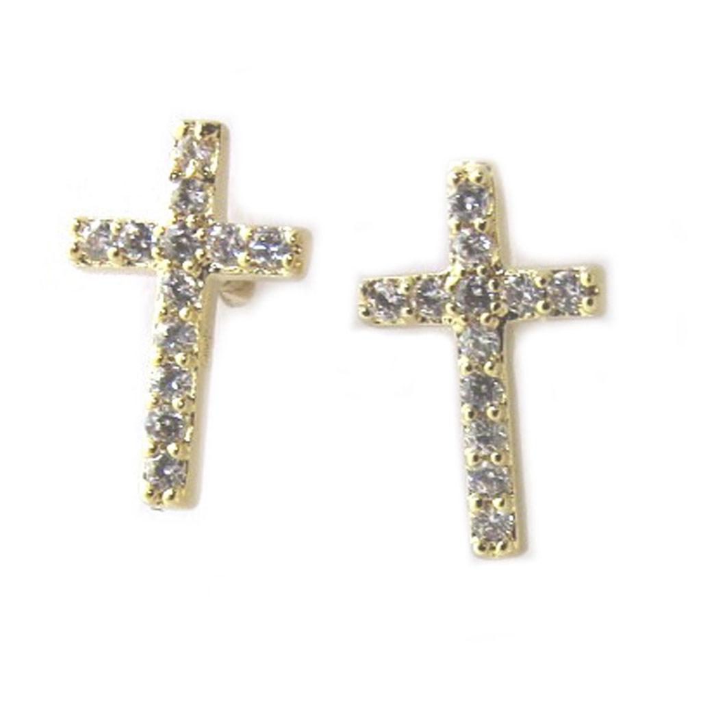 Les Trésors De Lily [N6918] - White Gold 'Cross' Gold Plated Earrings - 12x7 Mm