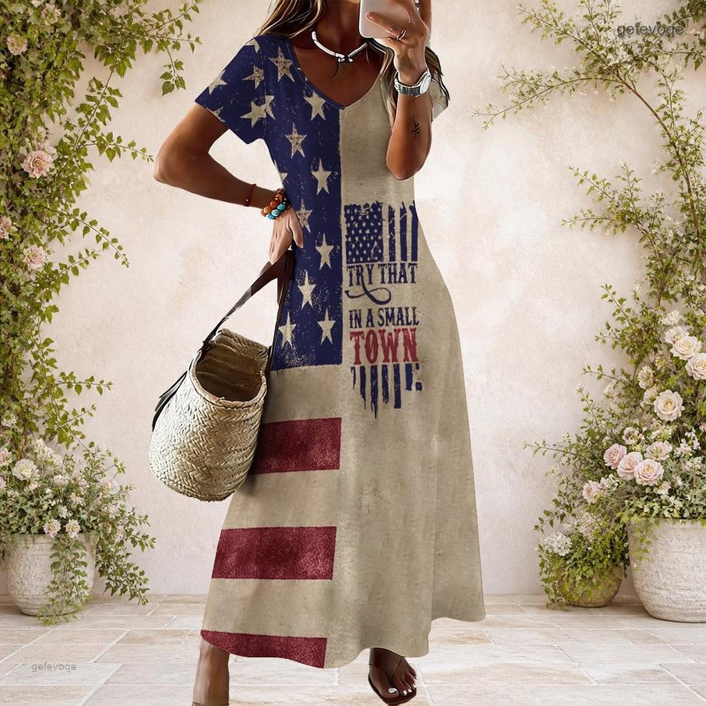 Women Plus Size V Neck Short Sleeve Printed Pink White Long Straight Dress