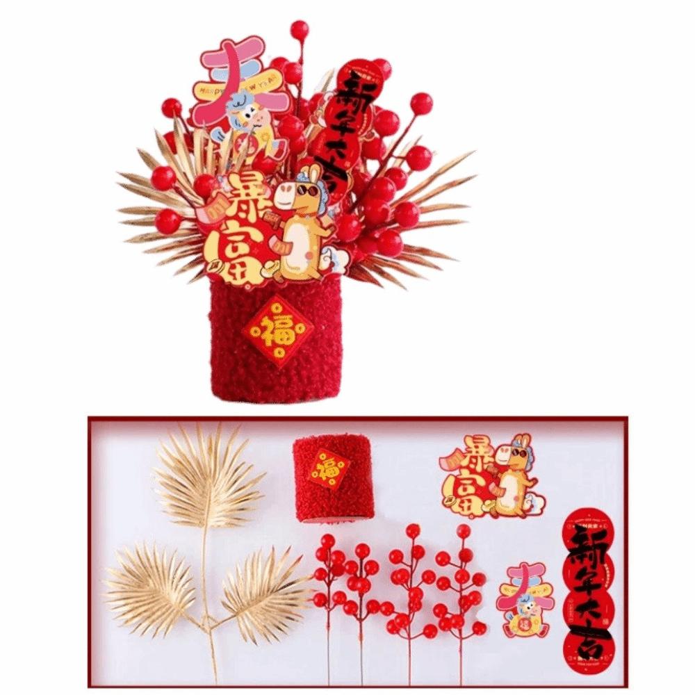 Creative New Year Lucky Decoration Chinese Style Handmade Blessing Flower Bucket Best Blessing Fake Flower Bucket