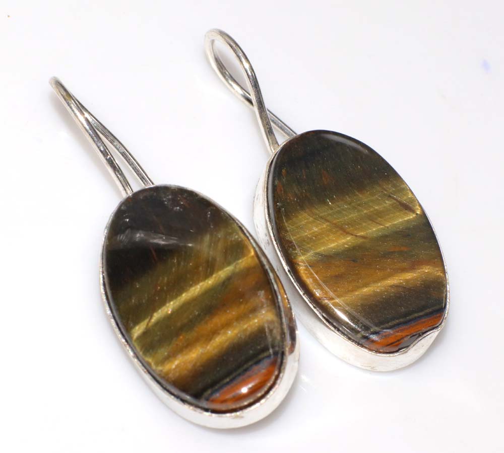 Decent Tiger Eye 925 Silver Plated Earrings 1.4" Spiritual Gift Trendy h1T65