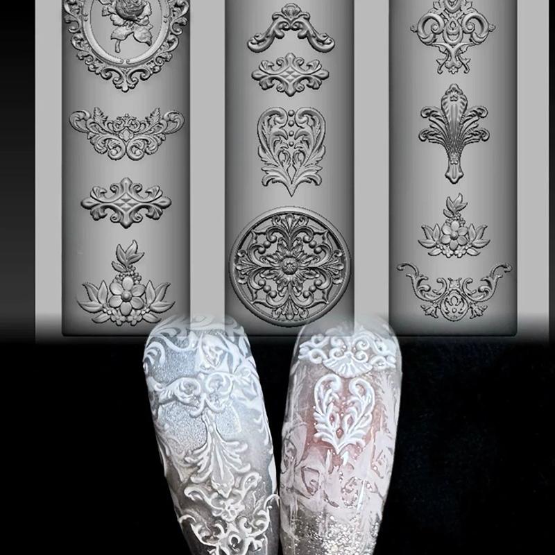 1 Pcs Cartoon Christmas Silicone Nail Mold Baroque French Style High Transparent 3D Relief Nail Template Diy Nail Art Decorations