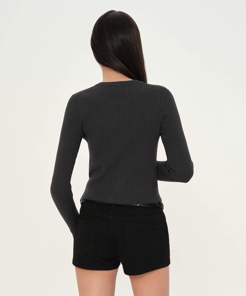 MUSINSA STANDARD WOMAN Women'S Ribbed Slim Round Neck Zip-Up [Dark Gray]