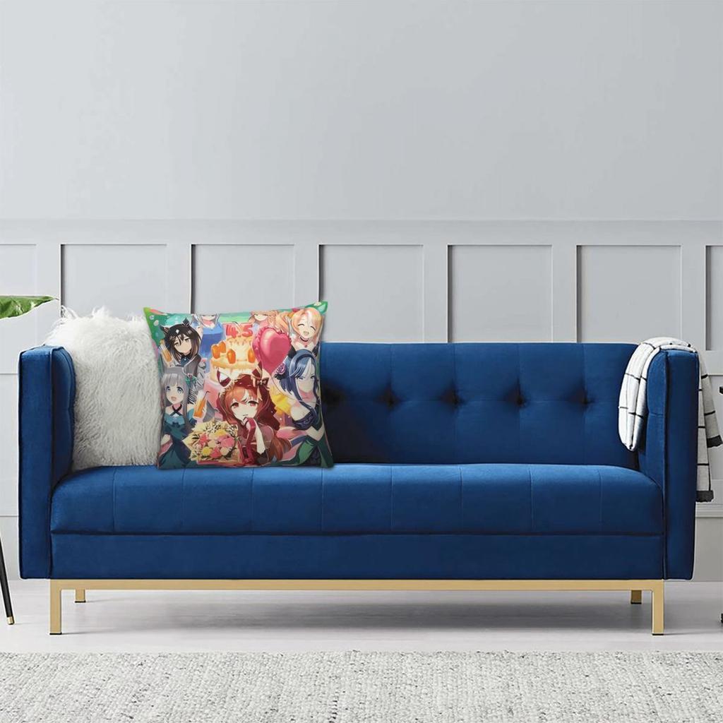 Umamusume Pretty Derby Pillow Cover Haru Urara Vintage Pillow Case For Living Room Chair Cushion Cover Polyester Pillowcases