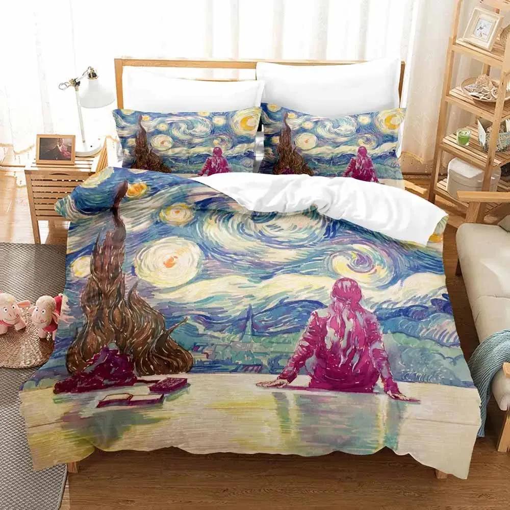Van Gogh Young Boys Bedrom Soft Duvet Cover Single Double Ful Quen King-Sized Dimensionsd Dimensions Retro Clasic 3D Beding Set Soft Duvet Cover Bed