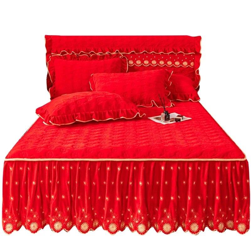 

Бархатное покрывало с вышивкой, мягкое покрывало королевского размера, зимняя толстая юбка для королевской кровати с 2 наволочками, домашнее постельное белье 150x200cm 59x79inch