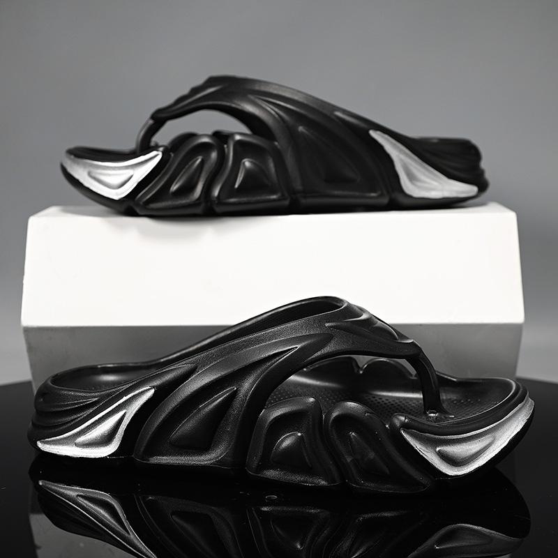 Men Summer Non-slip Flip Flops Outside Beach Slippers Flat Shoes Outdoor Slides Non-Slip Home Ashion Sandals Hollow Breathable