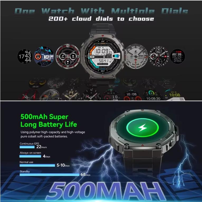 New T-Rex 3 GPS Smart Watch 10ATM Waterproof Built-in Dual-band GNSS Compass Military Sport Smartwatch Men 2025 New For Xiaomi