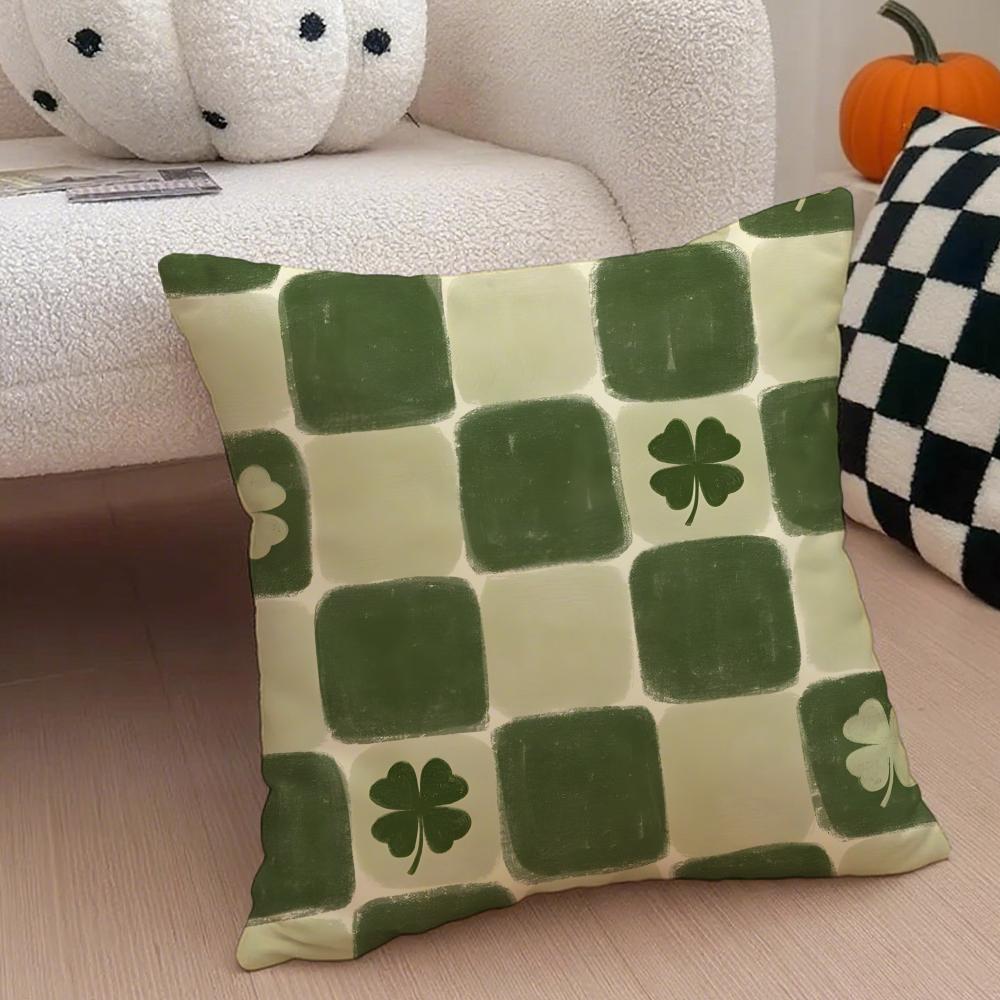 LLucky Four Leaf Clover Cushion Cover Throw Pillow Cover Hidden Button Durable Polyester Chair Cushion