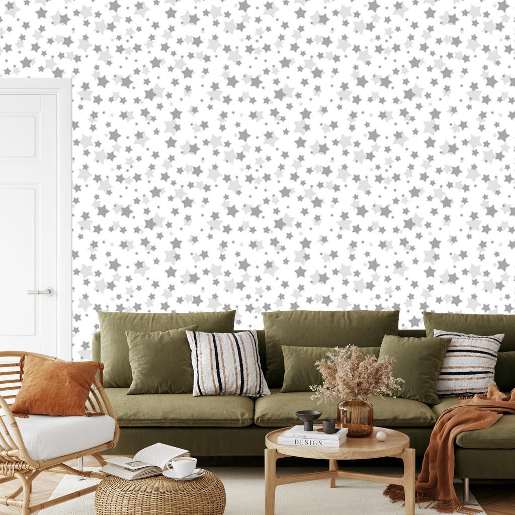 Stars wallpaper in shades of gray for living room and bedroom 50x1000