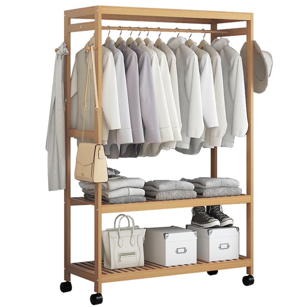 Size : 60×40×165CM Wood Color 3 Sizes COAT RACK Feifei Simple with Wheels and 4 Hooks 2 Tier Floor-Standing Bamboo Clothes and Shoes Storage Shelves Size : 60×40×165CM Wood Color 3 Sizes COAT RACK Feifei Simple with Wheels and 4 Hooks 2 Tier Floor-Standing Bamboo Clothes and Shoes Storage Shelves