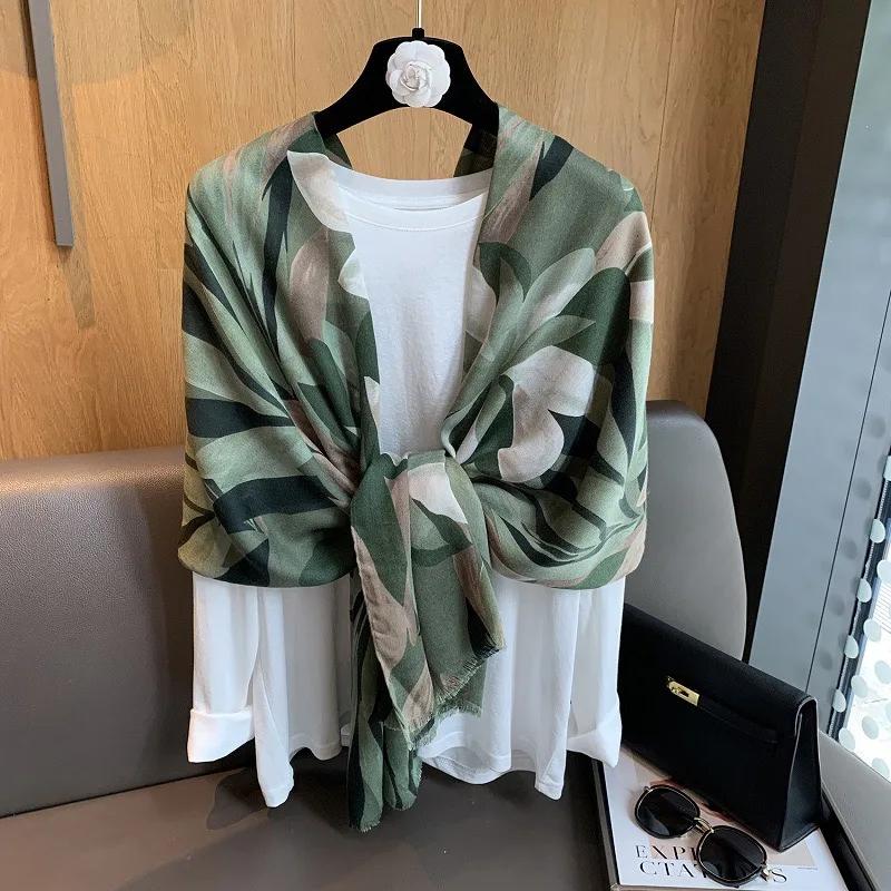 Winter Vintage Leaf Floral Fringe Shawl 180X90Cm High Quality Viscose Wrap Scarf For Ladies Muslim Hijab Pashmina Stole Bufandas