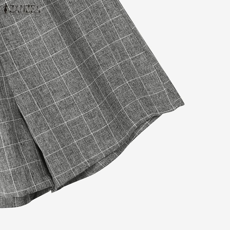 ZANZEA Women Short Sleeve Blouse and Shorts Plaid Print Casual Two Piece Suit Sets