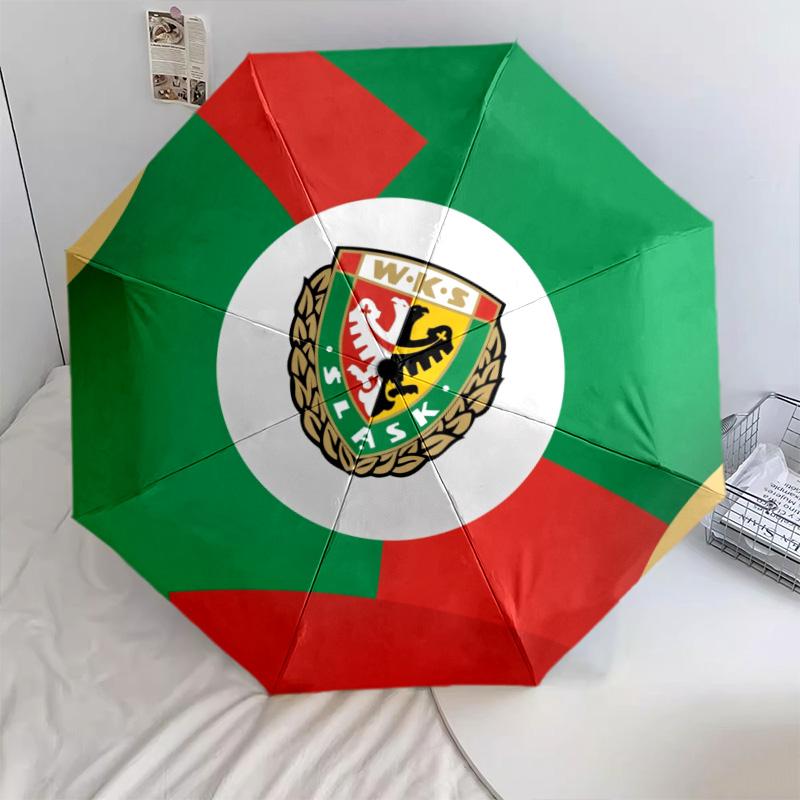 Śląsk Wrocław pattern, automatic folding umbrella, portable and foldable design, 8 ribs, a Christmas or birthday gift.