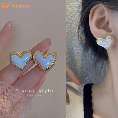 Simple Pearl Stud Earrings for Women Simple Heart Gold Edge Earring Jewelry Accessories