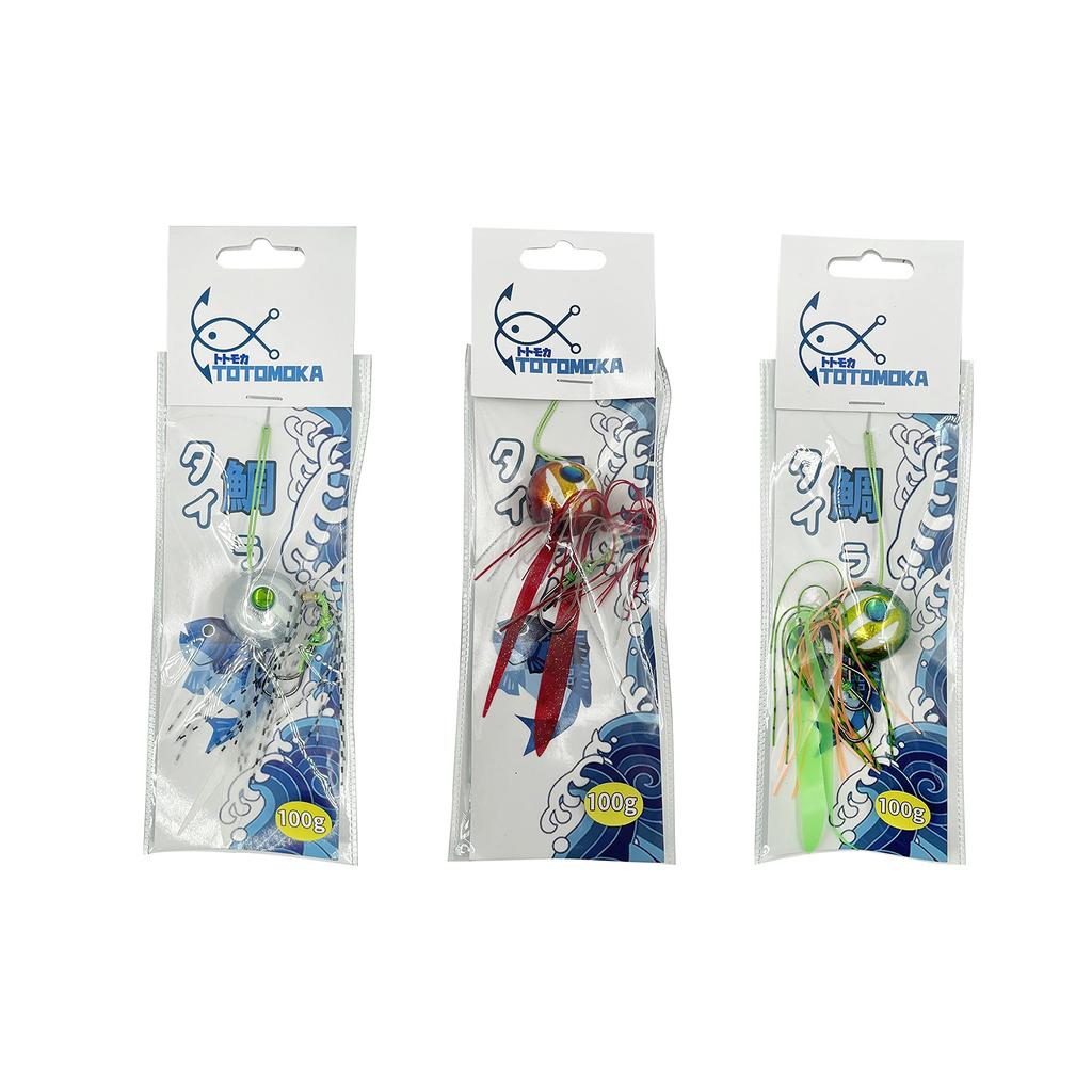 TOTOMOKA Tai Rubber Lures Three 200g Type For Red Sea Bream (3-Piece Set) - Colors 40g, 60g, 80g, 100g, 120g, 150g, 180g, - Luminous, Free-Sliding -