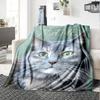 Gray Cat With Green Eyes Multipurpose Personalized Blanket Customize Text Durable Comfort For Sofa Couch Office Bed Picnics Four Seasons Multipurpose