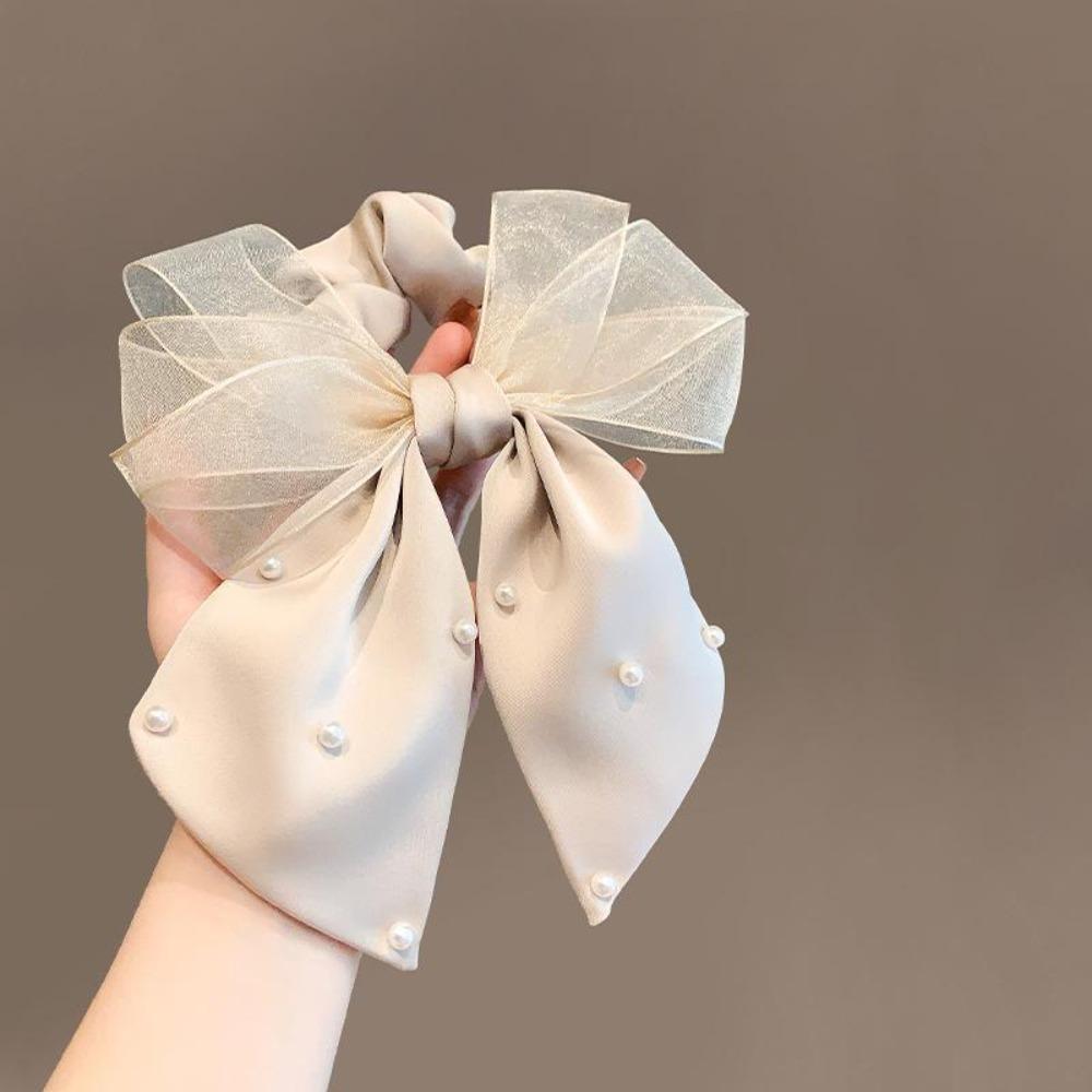 Bow Ponytail Bow Hair Scrunchie Pearls Bowknot Hair Bands Delicate Elastic Hair Band