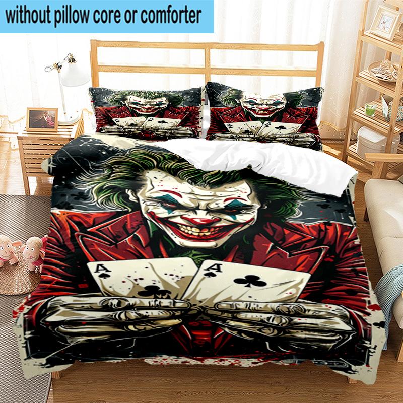 3PCS Cool clown Pattern 3pcs Bedding,Including 3PCS Duvet Cover And 2pcs Pillowcases Perfect for Christmas,Ideal for Bedroom, Dormitory