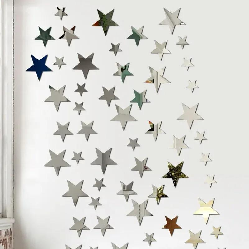 20pcs/1set Star Wall Sticker 3D Acrylic Irregular Mirror Vanity Living Room Decoration Cartoon Wall Stickers for Room Home Decor