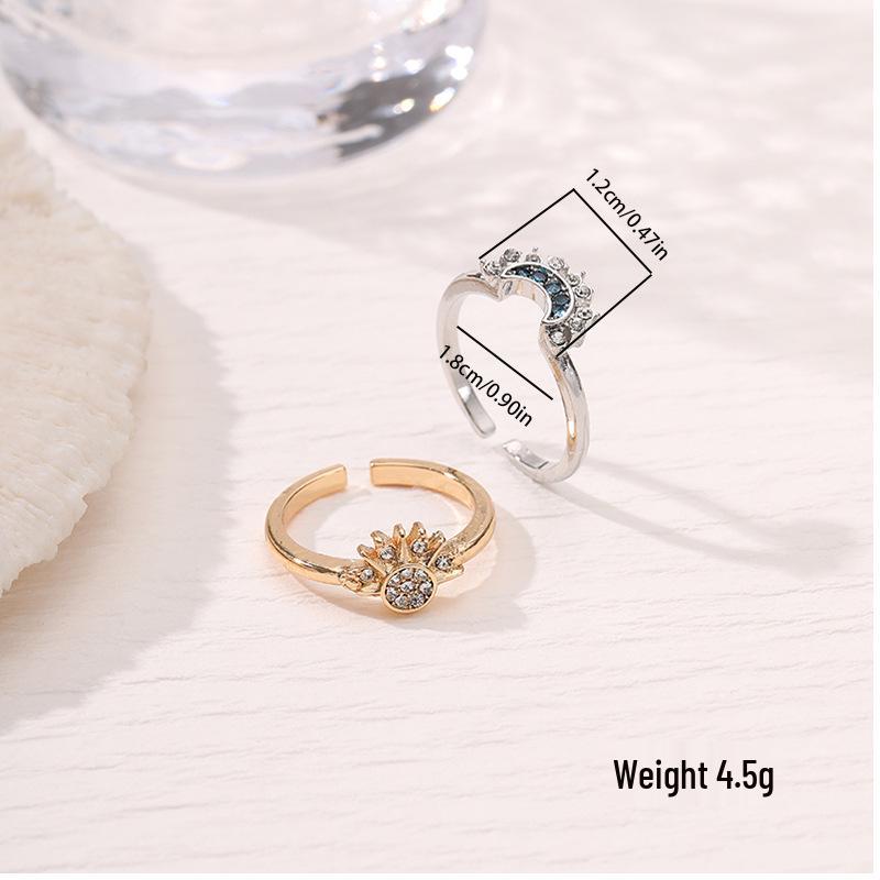 Sun & Moon Stackable Rings: Elegant European Design with Inlaid Diamonds for Women
