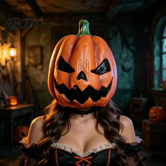 Detailed Pumpkin Costume Mask Halloween Mask, Latex Full Head with Realistic Texture, Scary Cosplay Prop Party Accessory for Night, Breathable