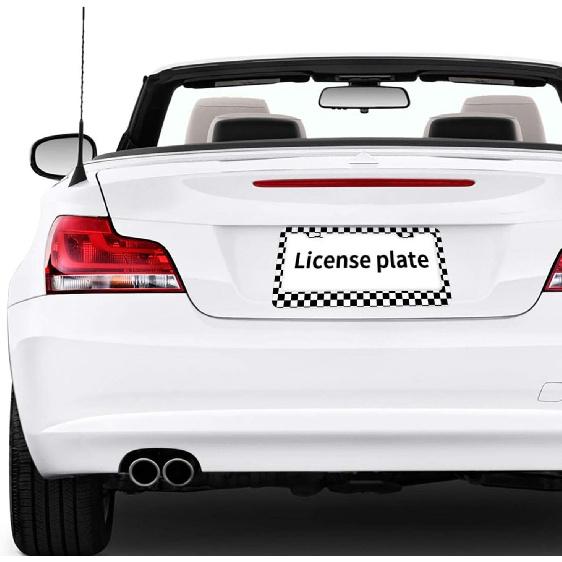 2Pack Simple Style Black And White Racing And Checkered Pattern Car License Plate Frames, Aluminum Car Tags Frame With Screws Caps