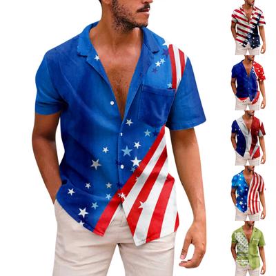 New American Independence Day Short Sleeve Shirt Printed Men's Casual Beach Top Summer