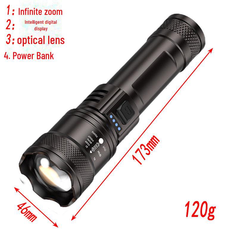 Rechargeable Multifunctional USB Super Bright Flashlight with Intelligent Display and Long-Range Zoom