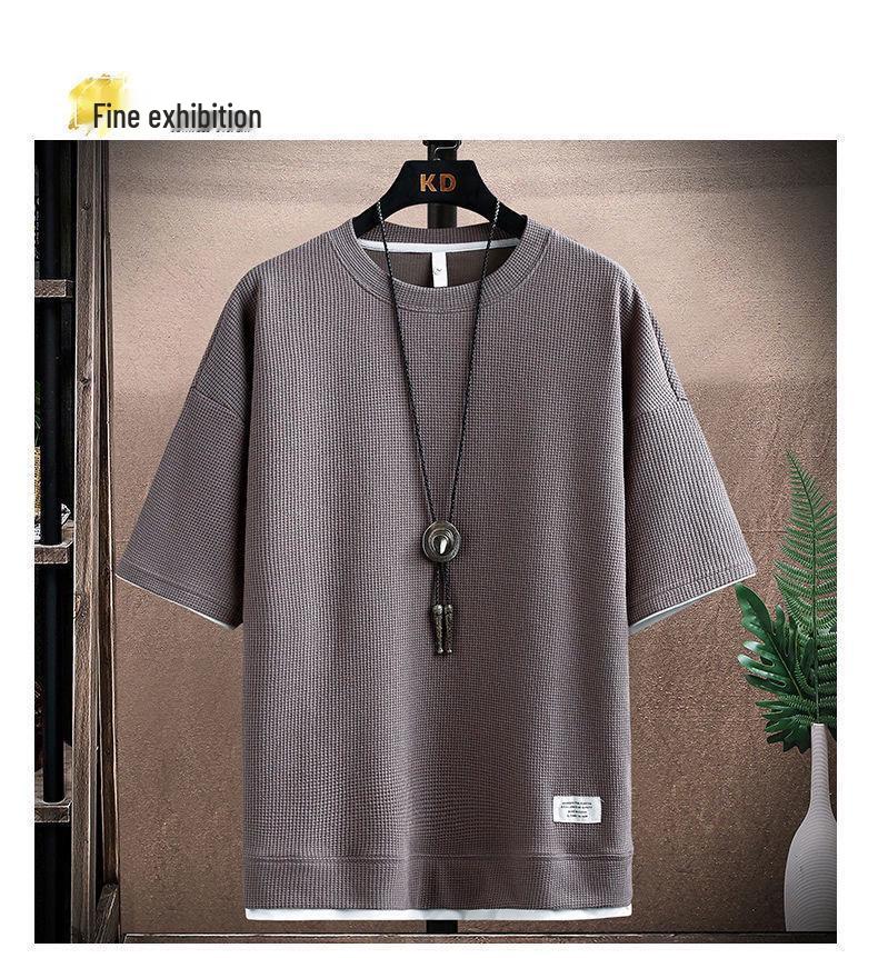 Heren Wafel Casual Sportkleding Set: T-shirt met korte mouwen & Trendy zomerse shorts