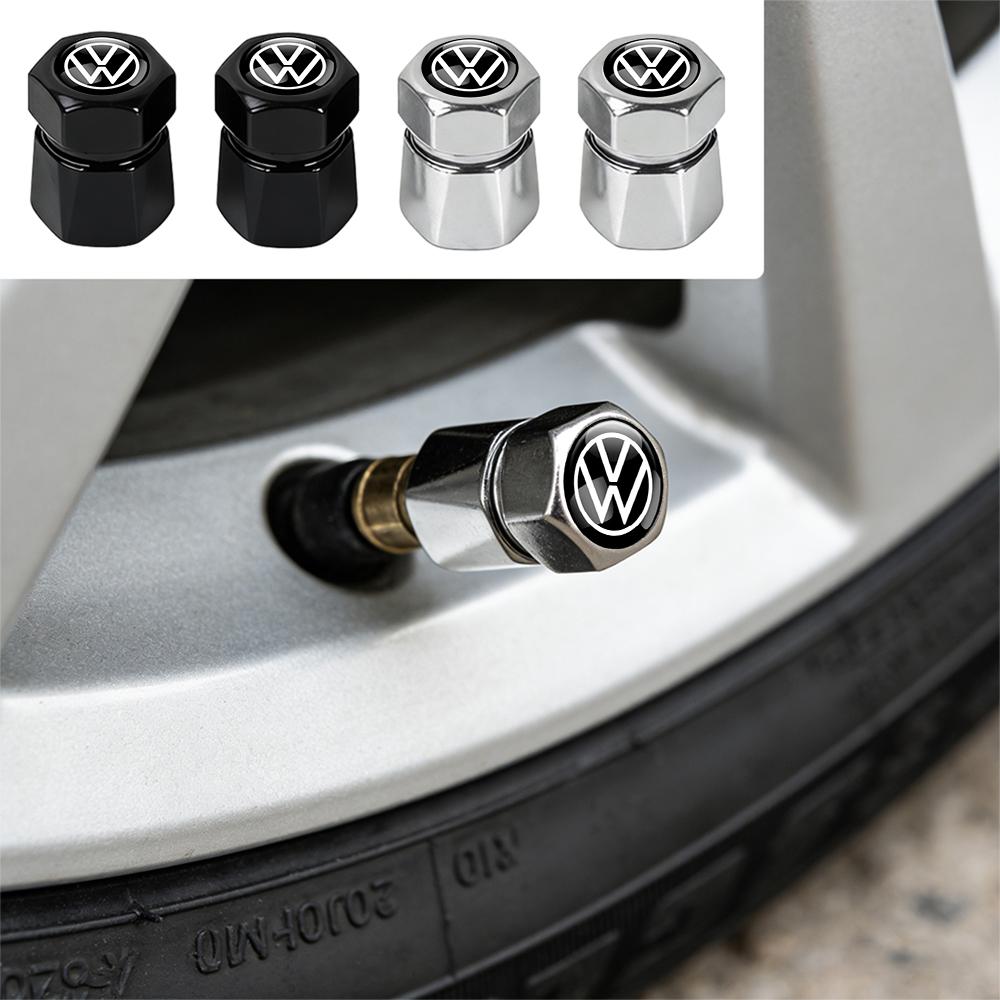 Car Accessories 4Pc Metal Alloy Wheel Tire Valve Caps Stem Case For Volkswagen GTI Golf Polo 6 7 Passat VW CC Tiguan T-ROC Jetta