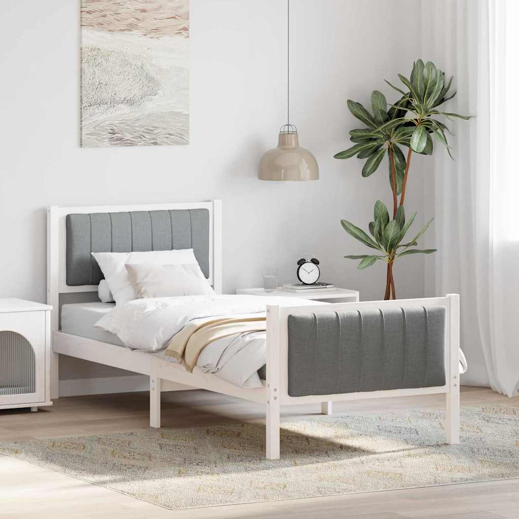 Bed Frame in White and Light Grey 75 x 190 cm Solid Pine Wood