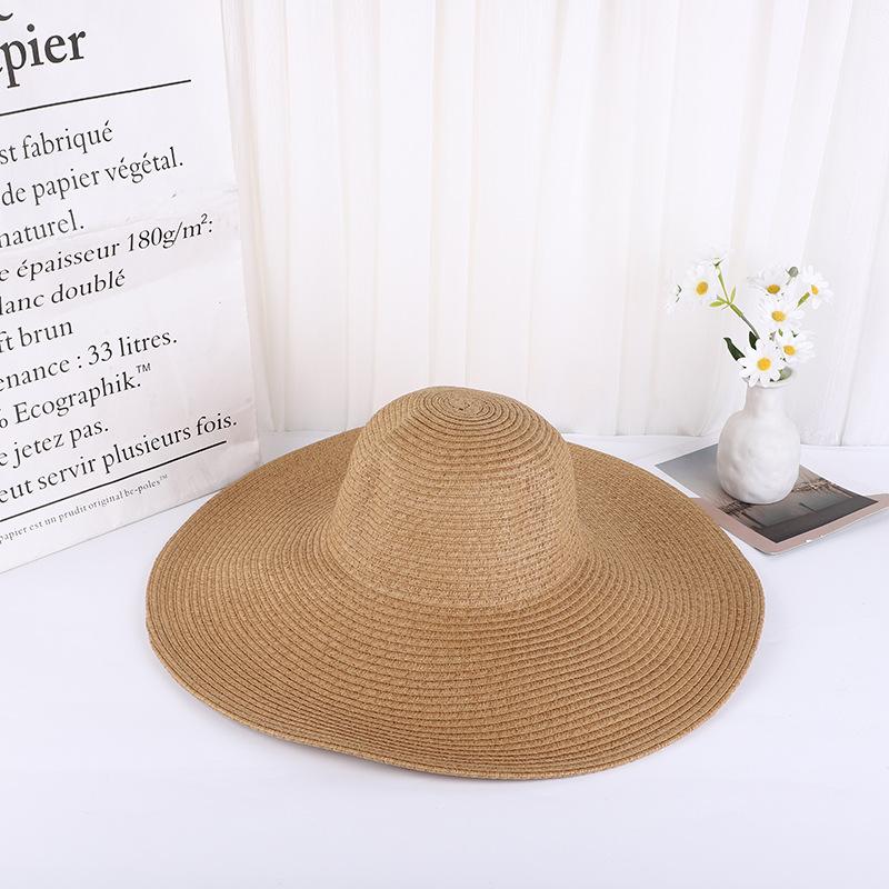 Summer Women Wide Brim Straw Hat 48Cm Big Beach Sun Hats For Women Large Uv Protection Foldable Panama Caps Female Lady Chapeau
