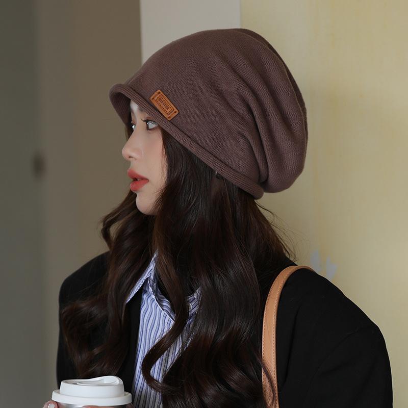 Autumn and Winter Pullover Cold Hat Showing Face Small Versatile Pile Hat Women's Fashion Bag Head Knitted Hat Postpartum Confinement Hat