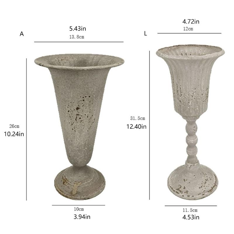 Flared Opening Antique Metal Vases for Dried Flower, Distressed Accent Decorative Tall Urn Vases for Coffee Tables, Shelves and Mantels Decors