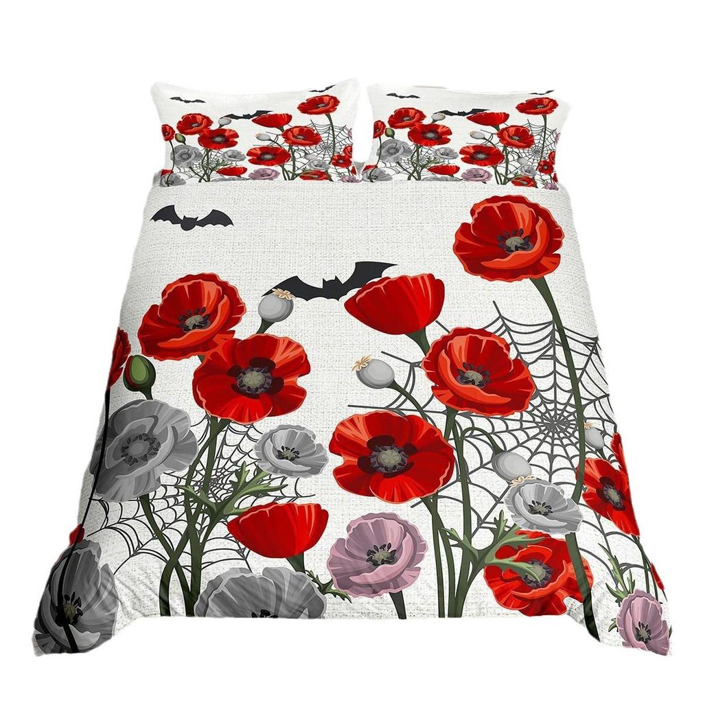 Digital Printing Three-Piece Kit Quilt Cover Pillowcase Cute Ghost Pumpkin Lantern Bedding