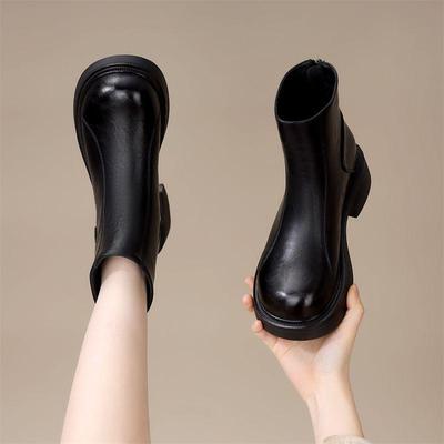 Damen Retro Schwarze Martin Stiefel mit dicken Sohlen - Herbst/Winter Slim Fit Kurze Stiefel mit Mandelzehe