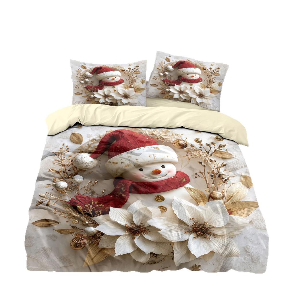 Christmas Snowman Three-Piece Quilt Cover Custom Digital Printing Bedding Set Distribution