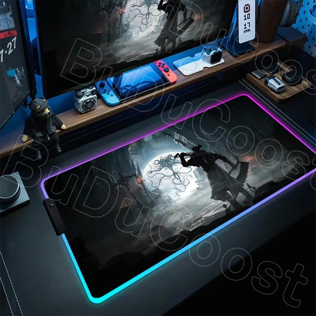 B-Bloodborne Large Gaming RGB Mouse Pad Office Laptop Accessories Non-Slip Rubber Mousepad Anime Cartoon New HD Desk Mats Carpet