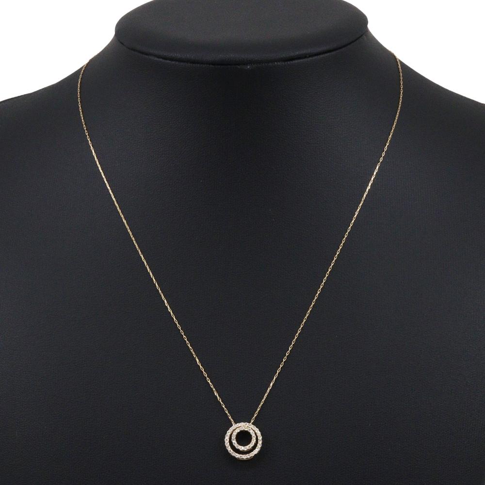 Double Circle Necklace K18 Yellow Gold/diamond 1.6g Women Used